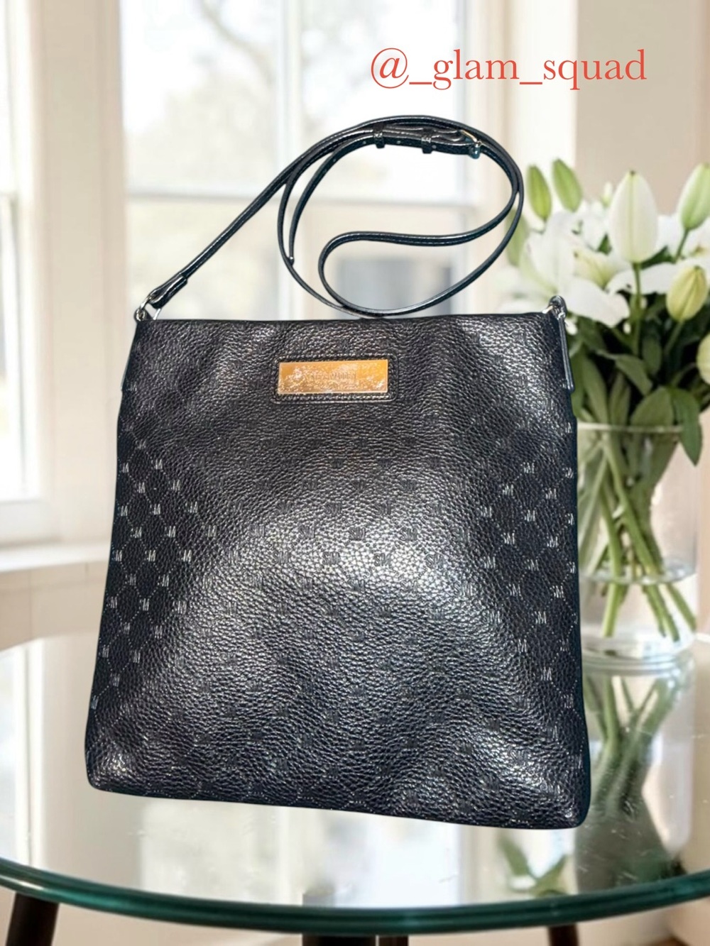 Steve Madden Black Monogram Crossbody Flat Messenger Bag